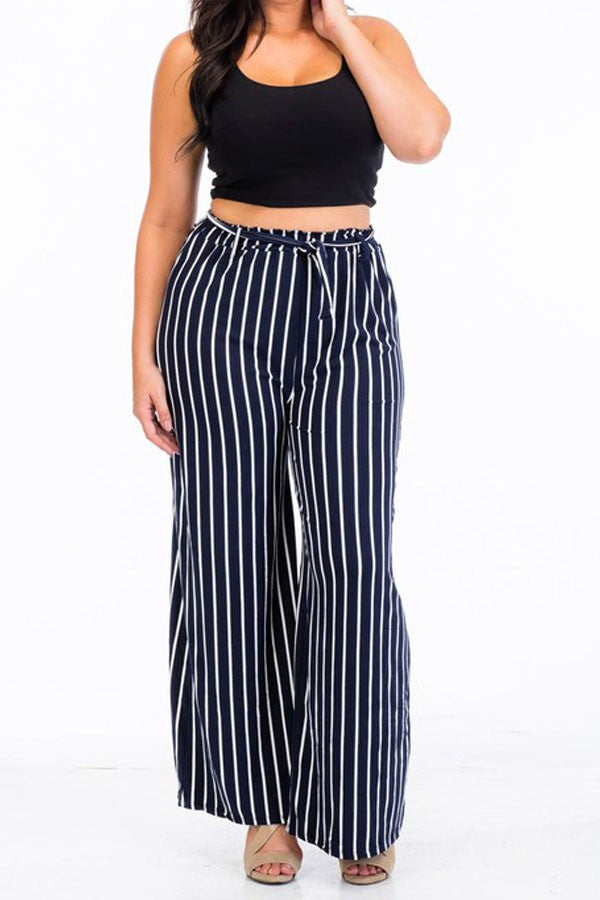 Curvy Striped Navy Wide Leg Pants