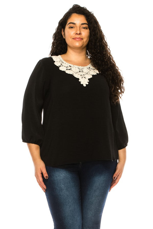 Curvy Black Lace Accent Top