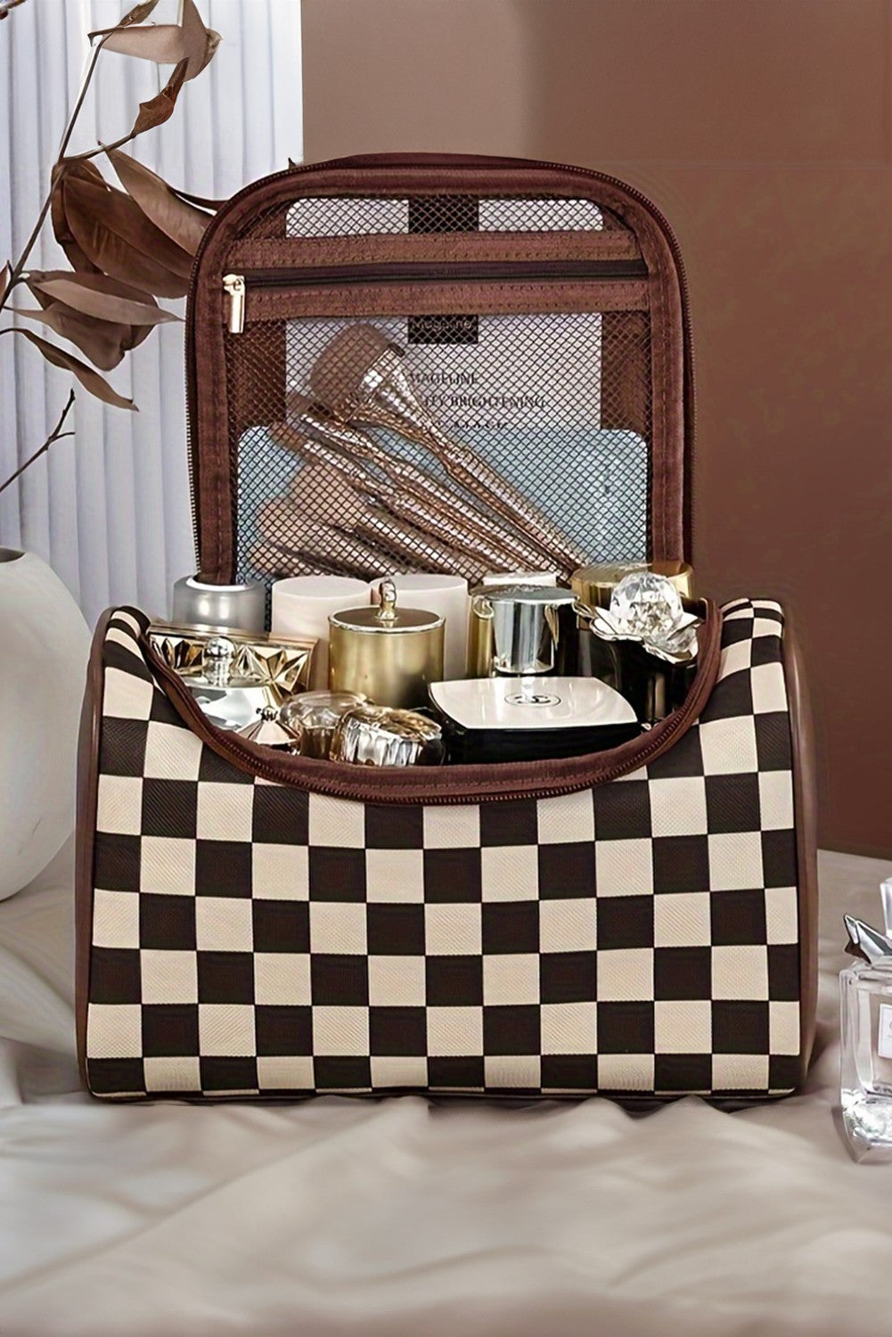 Checkered Makeup Bag